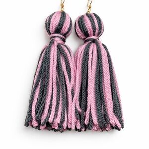 Elegant Pink and Gray Tassel Earrings